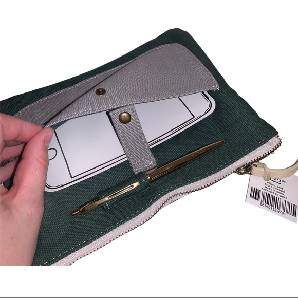 NWT Indigo Green Canvas & Leather Phone, Pencil & Accessories Case - Picture 3 of 5